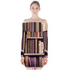 Books Bookshelves Office Fantasy Background Artwork Book Cover Apothecary Book Nook Literature Libra Long Sleeve Off Shoulder Dress