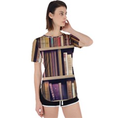 Books Bookshelves Office Fantasy Background Artwork Book Cover Apothecary Book Nook Literature Libra Perpetual Short Sleeve T-shirt by Posterlux