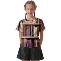Books Bookshelves Office Fantasy Background Artwork Book Cover Apothecary Book Nook Literature Libra Kids  Front Cut T-shirt