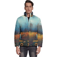 Wildflowers Field Outdoors Clouds Trees Cover Art Storm Mysterious Dream Landscape Men s Puffer Bubble Jacket Coat