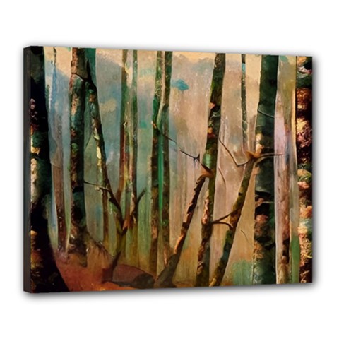 Woodland Woods Forest Trees Nature Outdoors Mist Moon Background Artwork Book Canvas 20  X 16  (stretched)