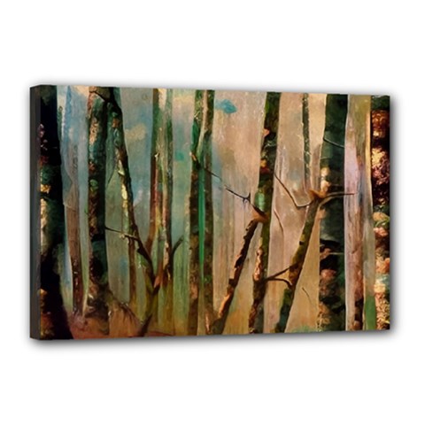 Woodland Woods Forest Trees Nature Outdoors Mist Moon Background Artwork Book Canvas 18  X 12  (stretched)