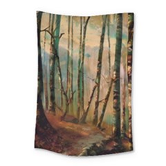 Woodland Woods Forest Trees Nature Outdoors Mist Moon Background Artwork Book Small Tapestry by Posterlux