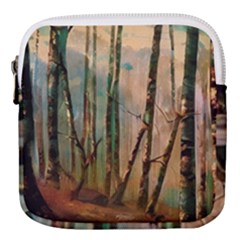 Woodland Woods Forest Trees Nature Outdoors Mist Moon Background Artwork Book Mini Square Pouch by Posterlux