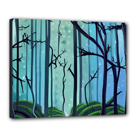Nature Outdoors Night Trees Scene Forest Woods Light Moonlight Wilderness Stars Canvas 20  X 16  (stretched)