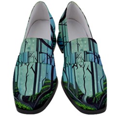 Nature Outdoors Night Trees Scene Forest Woods Light Moonlight Wilderness Stars Women s Chunky Heel Loafers by Posterlux
