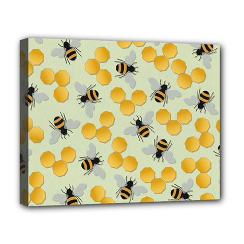 Bees Pattern Honey Bee Bug Honeycomb Honey Beehive Deluxe Canvas 20  X 16  (stretched) by Bedest