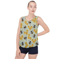 Bees Pattern Honey Bee Bug Honeycomb Honey Beehive Bubble Hem Chiffon Tank Top by Bedest