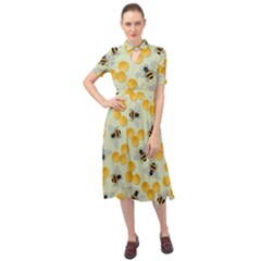 Bees Pattern Honey Bee Bug Honeycomb Honey Beehive Keyhole Neckline Chiffon Dress