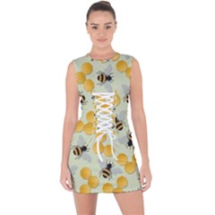 Bees Pattern Honey Bee Bug Honeycomb Honey Beehive Lace Up Front Bodycon Dress