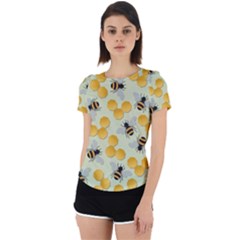 Bees Pattern Honey Bee Bug Honeycomb Honey Beehive Back Cut Out Sport T-shirt