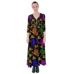 Pattern Repetition Snail Blue Button Up Maxi Dress