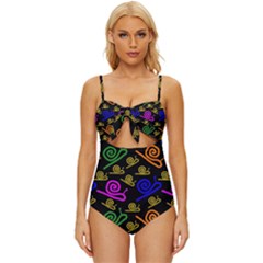Pattern Repetition Snail Blue Knot Front One-piece Swimsuit