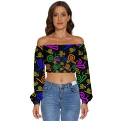 Pattern Repetition Snail Blue Long Sleeve Crinkled Weave Crop Top by Maspions