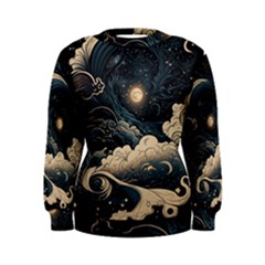 Starry Sky Moon Space Cosmic Galaxy Nature Art Clouds Art Nouveau Abstract Women s Sweatshirt by Posterlux