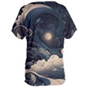 Starry Sky Moon Space Cosmic Galaxy Nature Art Clouds Art Nouveau Abstract Women s Oversized T-Shirt View2