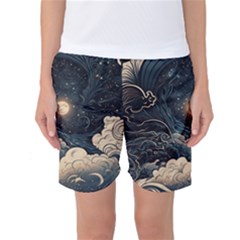 Starry Sky Moon Space Cosmic Galaxy Nature Art Clouds Art Nouveau Abstract Women s Basketball Shorts by Posterlux