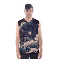 Starry Sky Moon Space Cosmic Galaxy Nature Art Clouds Art Nouveau Abstract Men s Basketball Tank Top by Posterlux