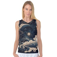 Starry Sky Moon Space Cosmic Galaxy Nature Art Clouds Art Nouveau Abstract Women s Basketball Tank Top by Posterlux