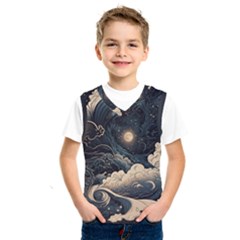 Starry Sky Moon Space Cosmic Galaxy Nature Art Clouds Art Nouveau Abstract Kids  Basketball Tank Top by Posterlux