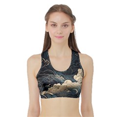 Starry Sky Moon Space Cosmic Galaxy Nature Art Clouds Art Nouveau Abstract Sports Bra With Border by Posterlux