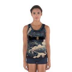 Starry Sky Moon Space Cosmic Galaxy Nature Art Clouds Art Nouveau Abstract Sport Tank Top  by Posterlux