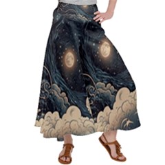 Starry Sky Moon Space Cosmic Galaxy Nature Art Clouds Art Nouveau Abstract Women s Satin Palazzo Pants by Posterlux