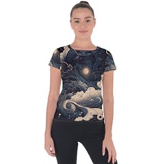 Starry Sky Moon Space Cosmic Galaxy Nature Art Clouds Art Nouveau Abstract Short Sleeve Sports Top  by Posterlux