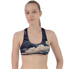Starry Sky Moon Space Cosmic Galaxy Nature Art Clouds Art Nouveau Abstract Criss Cross Racerback Sports Bra by Posterlux