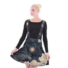 Starry Sky Moon Space Cosmic Galaxy Nature Art Clouds Art Nouveau Abstract Suspender Skater Skirt by Posterlux