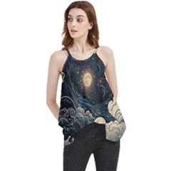 Starry Sky Moon Space Cosmic Galaxy Nature Art Clouds Art Nouveau Abstract Flowy Camisole Tank Top by Posterlux