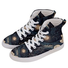 Starry Sky Moon Space Cosmic Galaxy Nature Art Clouds Art Nouveau Abstract Women s Hi-top Skate Sneakers by Posterlux