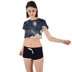 Starry Sky Moon Space Cosmic Galaxy Nature Art Clouds Art Nouveau Abstract Tie Back Short Sleeve Crop T-shirt by Posterlux