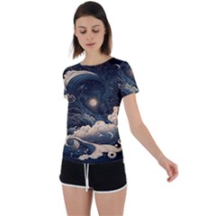 Starry Sky Moon Space Cosmic Galaxy Nature Art Clouds Art Nouveau Abstract Back Circle Cutout Sports T-shirt by Posterlux