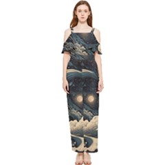 Starry Sky Moon Space Cosmic Galaxy Nature Art Clouds Art Nouveau Abstract Draped Sleeveless Chiffon Jumpsuit by Posterlux