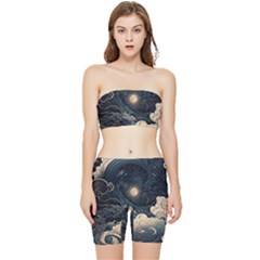 Starry Sky Moon Space Cosmic Galaxy Nature Art Clouds Art Nouveau Abstract Stretch Shorts And Tube Top Set by Posterlux