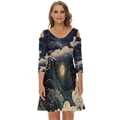 Starry Sky Moon Space Cosmic Galaxy Nature Art Clouds Art Nouveau Abstract Shoulder Cut Out Zip Up Dress by Posterlux
