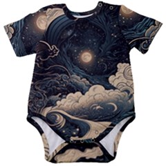 Starry Sky Moon Space Cosmic Galaxy Nature Art Clouds Art Nouveau Abstract Baby Short Sleeve Bodysuit by Posterlux