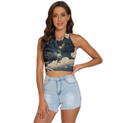 Starry Sky Moon Space Cosmic Galaxy Nature Art Clouds Art Nouveau Abstract Backless Halter Cami Shirt by Posterlux