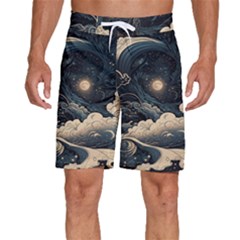 Starry Sky Moon Space Cosmic Galaxy Nature Art Clouds Art Nouveau Abstract Men s Beach Shorts