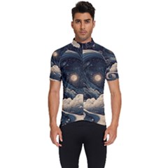 Starry Sky Moon Space Cosmic Galaxy Nature Art Clouds Art Nouveau Abstract Men s Short Sleeve Cycling Jersey by Posterlux