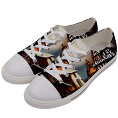 Village Reflections Snow Sky Dramatic Town House Cottages Pond Lake City Men s Low Top Canvas Sneakers