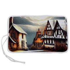 Village Reflections Snow Sky Dramatic Town House Cottages Pond Lake City Pen Storage Case (m) by Posterlux