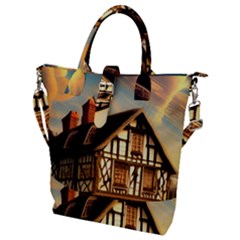 Village House Cottage Medieval Timber Tudor Split Timber Frame Architecture Town Twilight Chimney Buckle Top Tote Bag by Posterlux