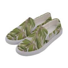 Watercolor Leaves Branch Nature Plant Growing Still Life Botanical Study Women s Canvas Slip Ons by Posterlux