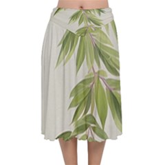 Watercolor Leaves Branch Nature Plant Growing Still Life Botanical Study Velvet Flared Midi Skirt