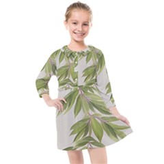 Watercolor Leaves Branch Nature Plant Growing Still Life Botanical Study Kids  Quarter Sleeve Shirt Dress by Posterlux
