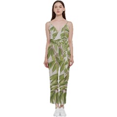 Watercolor Leaves Branch Nature Plant Growing Still Life Botanical Study V-neck Camisole Jumpsuit