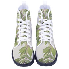 Watercolor Leaves Branch Nature Plant Growing Still Life Botanical Study Women s High-top Canvas Sneakers by Posterlux