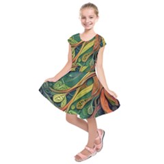 Outdoors Night Setting Scene Forest Woods Light Moonlight Nature Wilderness Leaves Branches Abstract Kids  Short Sleeve Dress by Posterlux